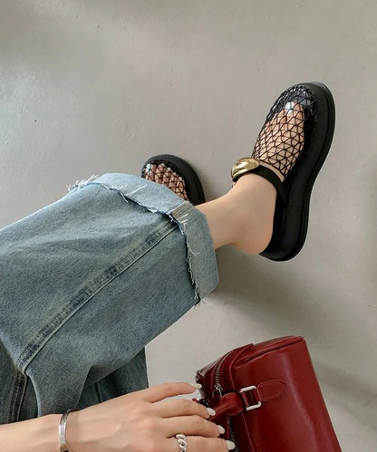 Metal cutout breathable mesh sandals