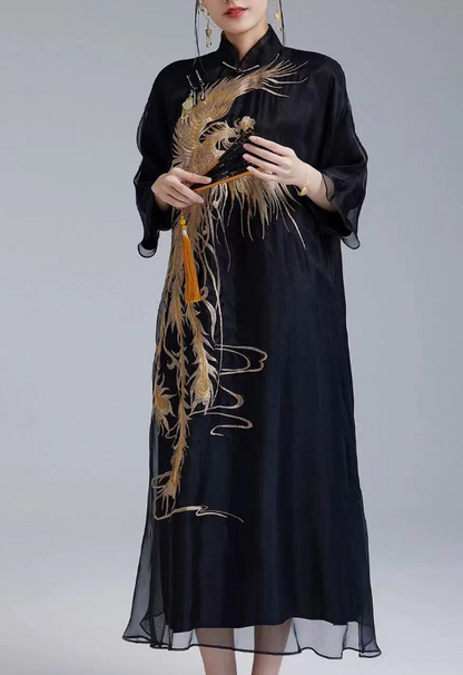 Chinese Vintage Style Printed Long Dresses