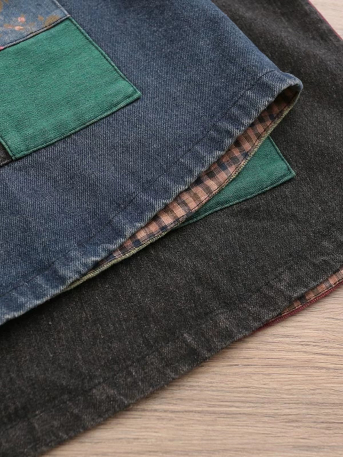 Loose Pocket Patchwork Denim Hooded Vest