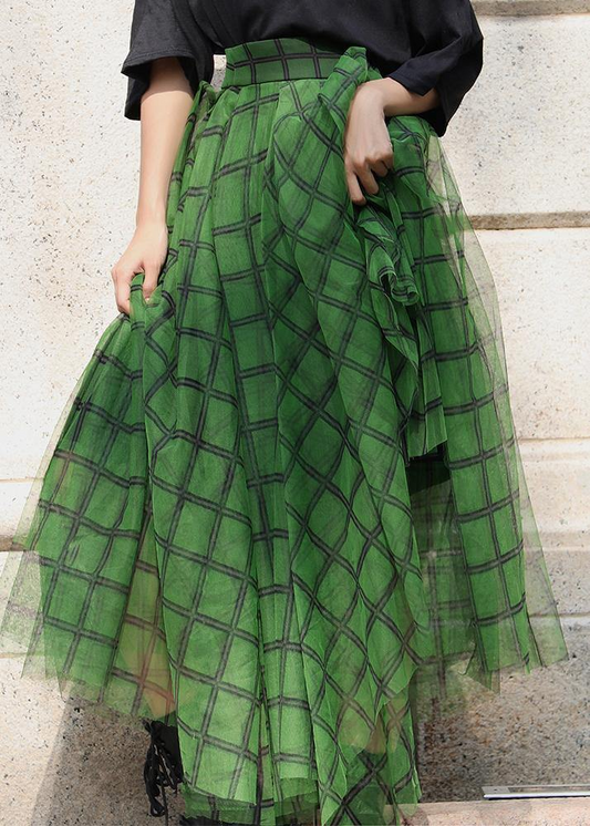 Fashion Plaid Tulle Asymmetric Design Skirt