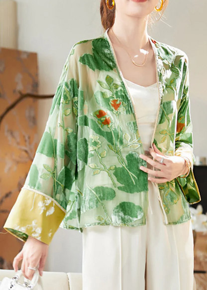 Elegant V-Neck Patchwork Velvet Cardigan Long Sleeve Jacket