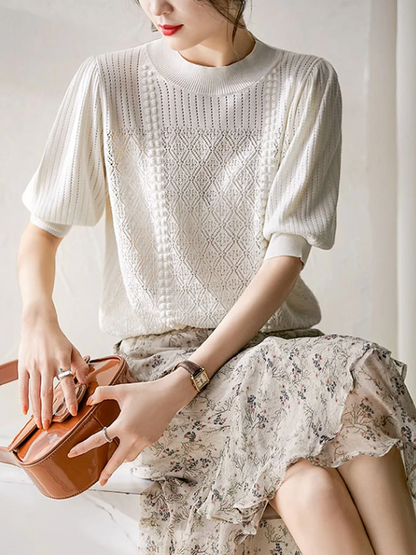 Elegant Lantern Sleeve Knit Top