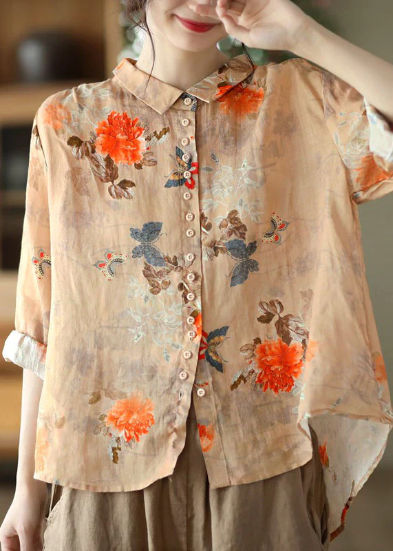 Vintage Printed Cardigan Lapel Shirt