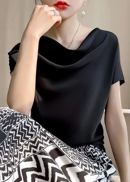 Women's Loose Black Solid Color Silk T Shirt Summer Spring