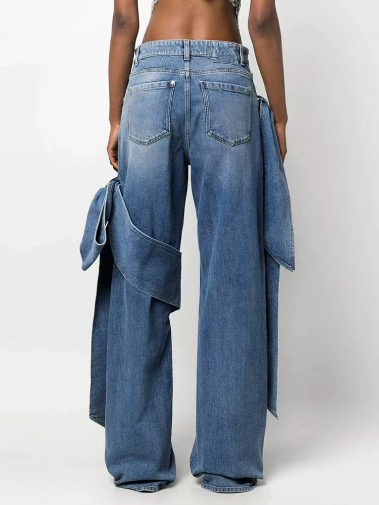 Fashion Bow Pocket High Waist Jeans