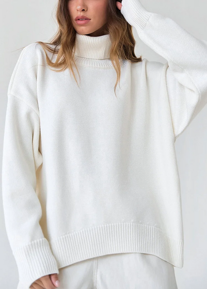 Simple loose high neck thick knitted jumper