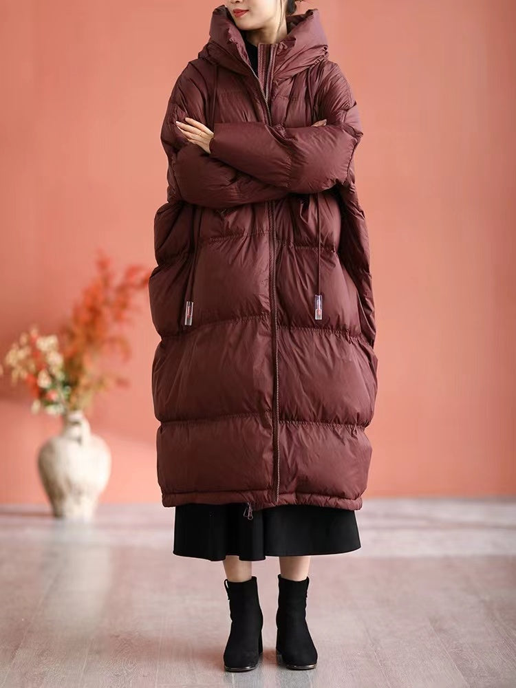 French Loose Drawstring Pocket Duck Down Jacket