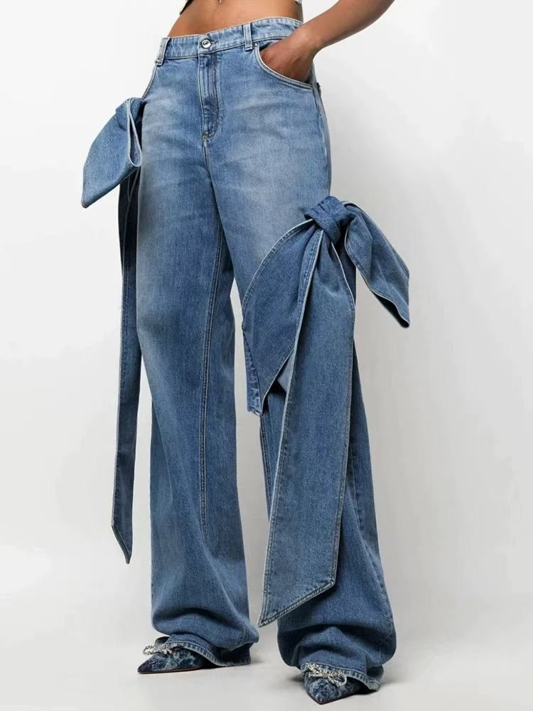 Fashion Bow Pocket High Waist Jeans