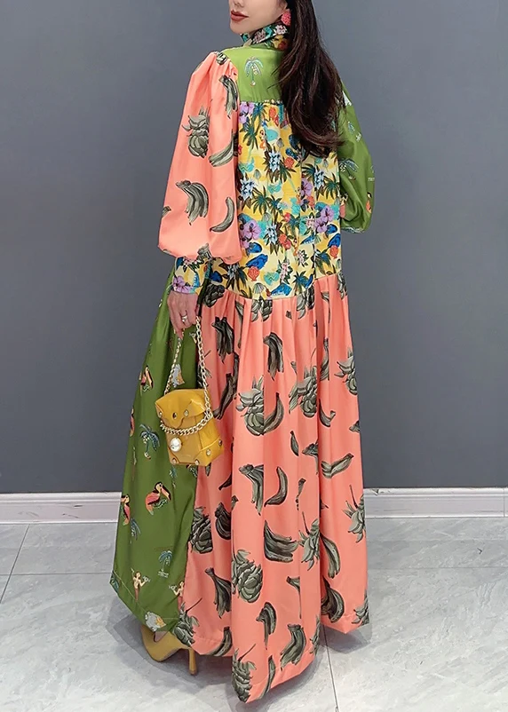 Fashion Colorblock Printed Cotton Shirt Long Sleeve Dress