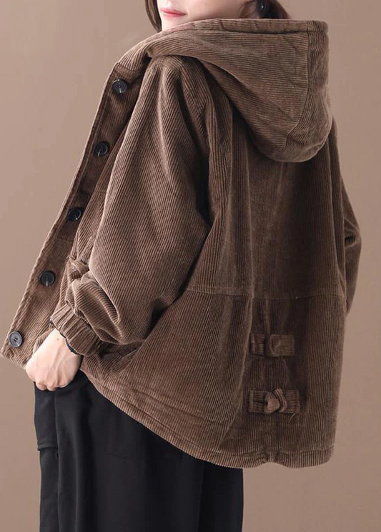 Women's Plus Size Hooded Corduroy Warm Jacket