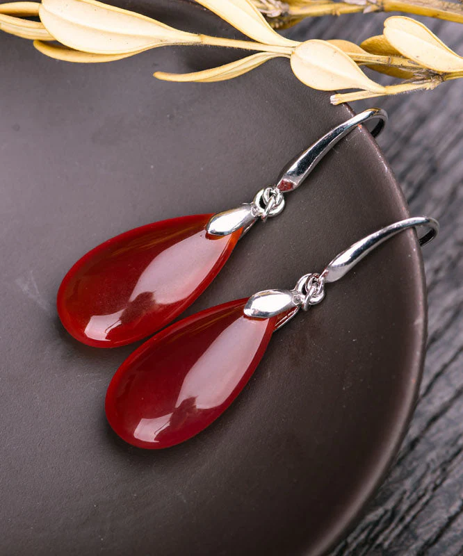 Women's Sterling Silver Agate Drop Earrings