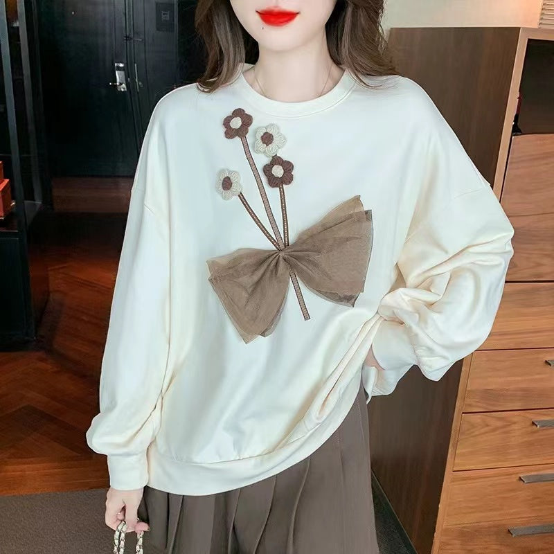 Fashion Embroidery 3D Flower Long Sleeve Sweatshirt