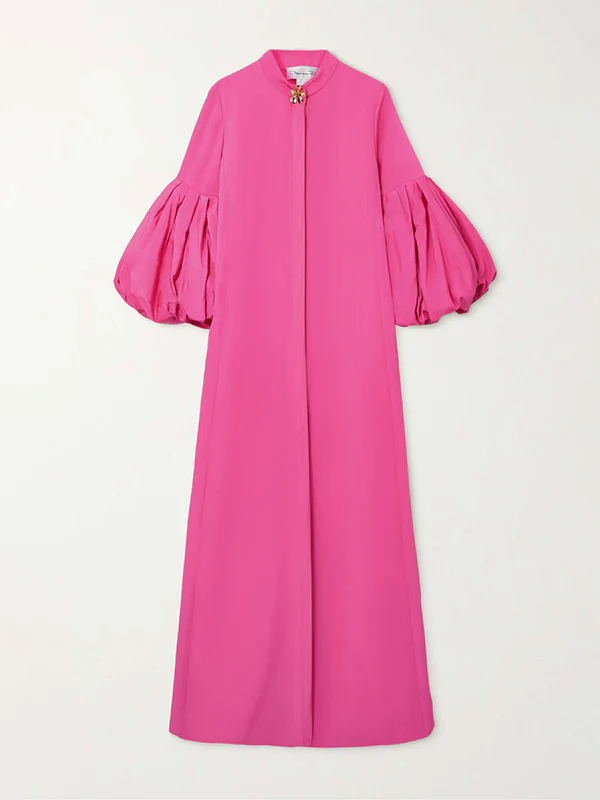 French Elegant Solid Colour Stand Collar Lantern Sleeve Long Dress