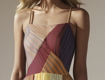 Halter Stripe Patchwork Long Sleeveless Dress