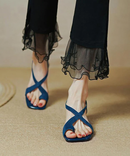 Cross Strap Patchwork Thick Leather Sandals