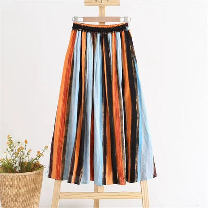 Casual colorful oversized striped cotton A-line skirt