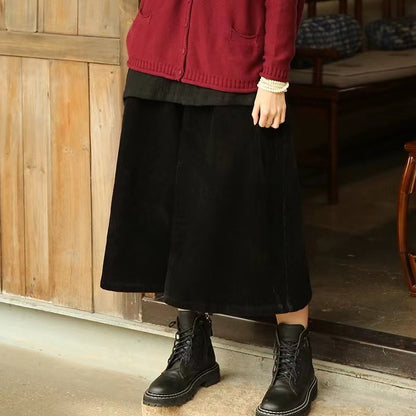 Loose Stretch Waist Corduroy Wide Leg Pants