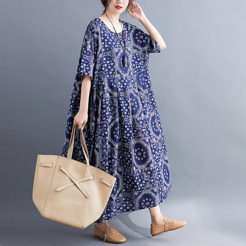 Casual Round Neck Short Sleeve Printed Dress