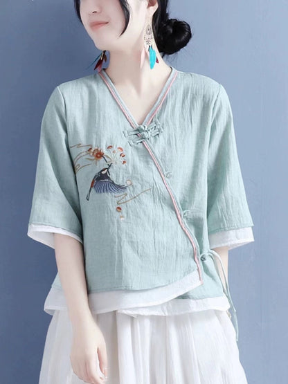 Elegant Embroidered Asymmetric Cotton Blouse Top