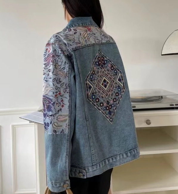 Fashion Beaded Patchwork Denim Jacket