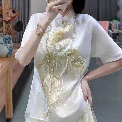 Chinese Embroidered Shirt Short Sleeve Thin Top