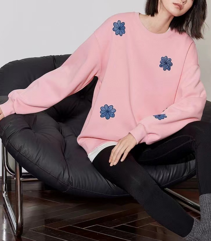 Simple Embroidered Floral Long Sleeve Sweatshirt