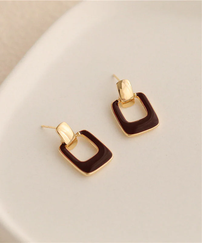 Chic Chocolate Alloy Square Stud Earrings