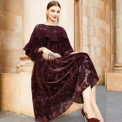 Vintage Elegant Lace Velvet Burnout Dress