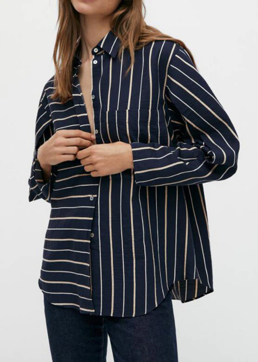 Stylish Striped Patchwork Low Rise Design Cotton Shirt Top