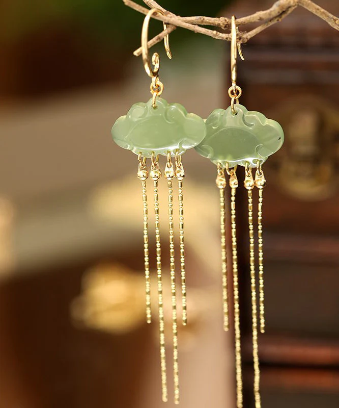 Chinese Silver Plated Gemstone Dangle Earrings