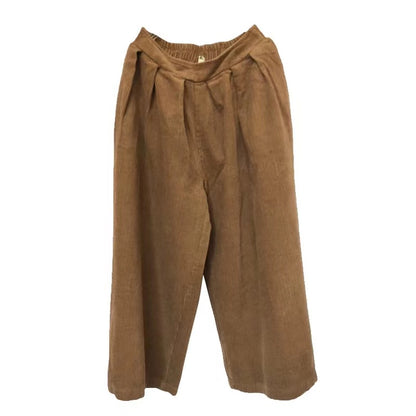 Loose Stretch Waist Corduroy Wide Leg Pants