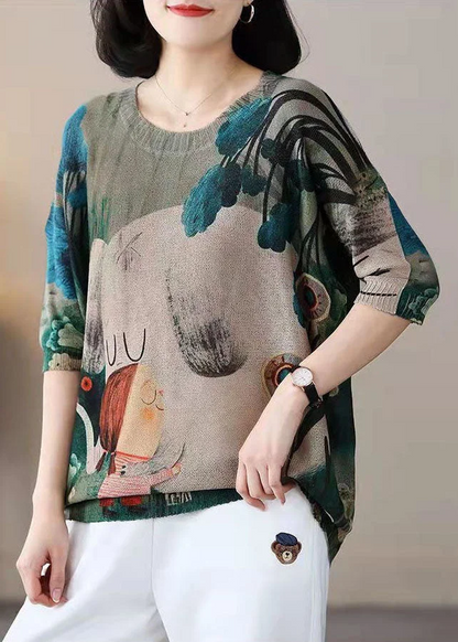 Women's Plus Size Loose Character Printed Knit Top Spring