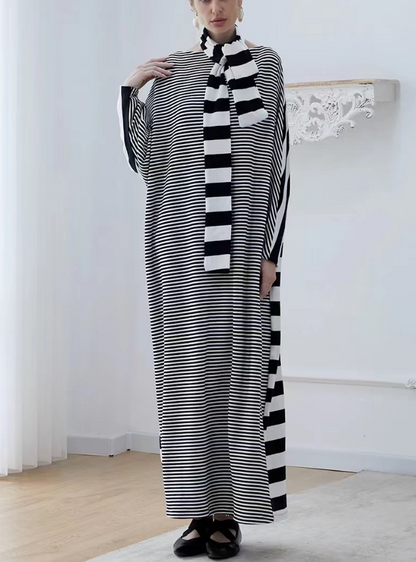 French Minimalist Striped Long Sleeve Long Dress