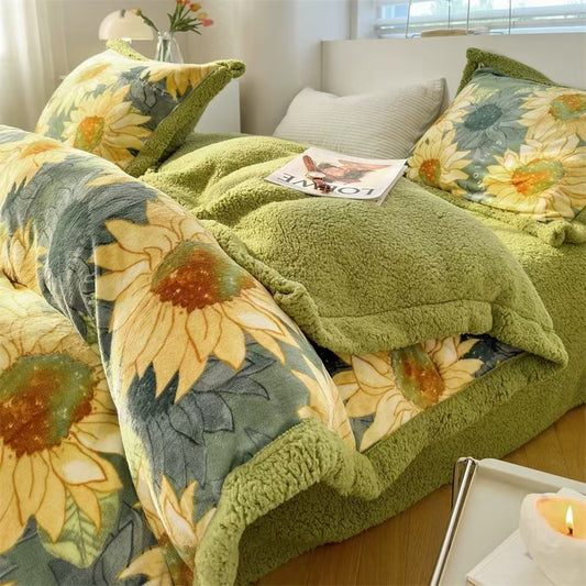 Sunflower Floral Lambswool Mink Bedding Winter