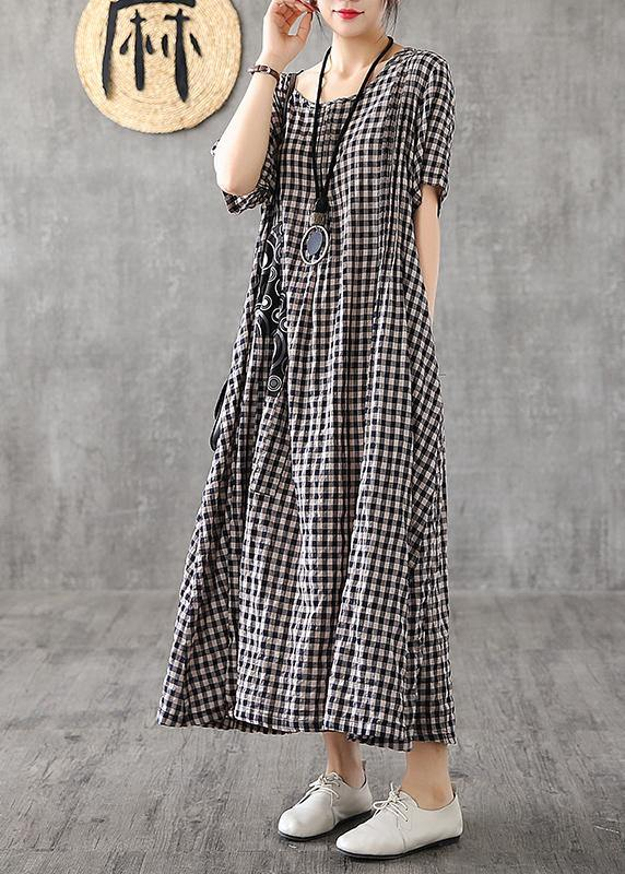 Elegant Black Plaid Short Sleeve Dress