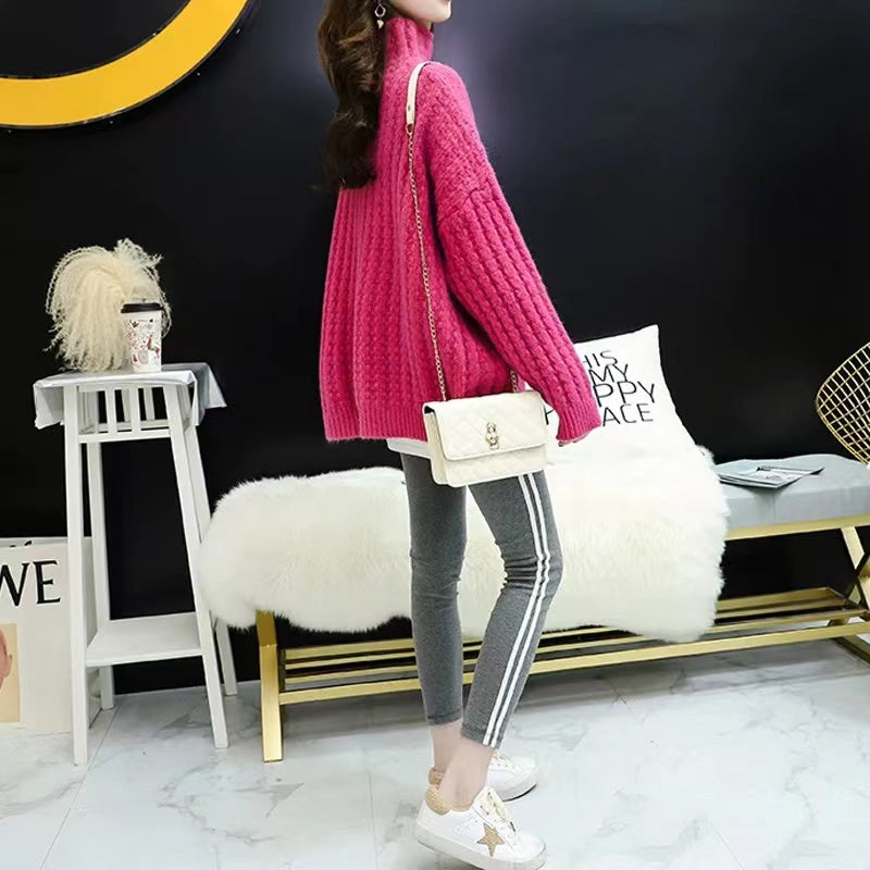 Casual High Neck Thickened Bottom Asymmetric Sweater