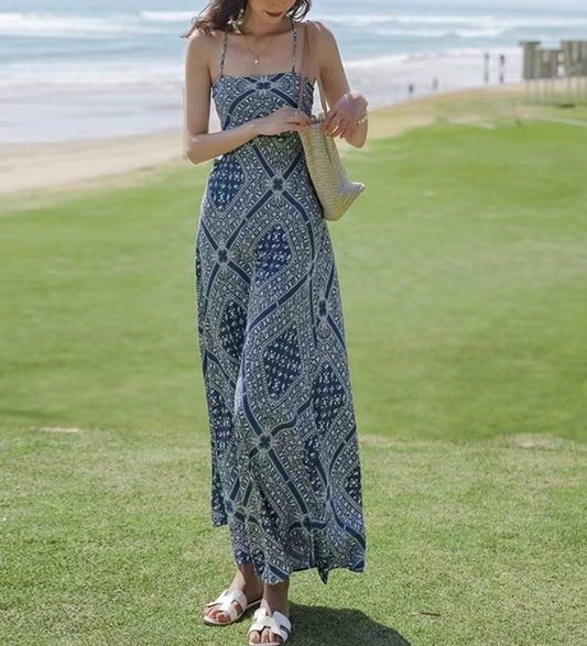 Elegant Printed Beach Halter Long Dresses