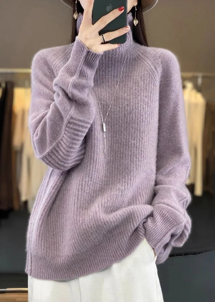 Women's Plus Size High Neck Cozy Cotton Knit Sweater Long Sleeve