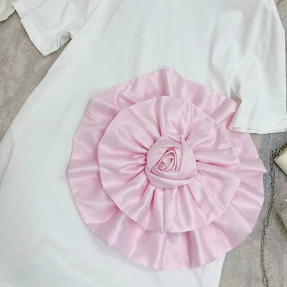 Chic 3D Big Flower T-shirt Short Sleeve Dress