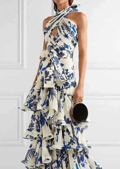 Boho Ruffle Print Sleeveless Dress