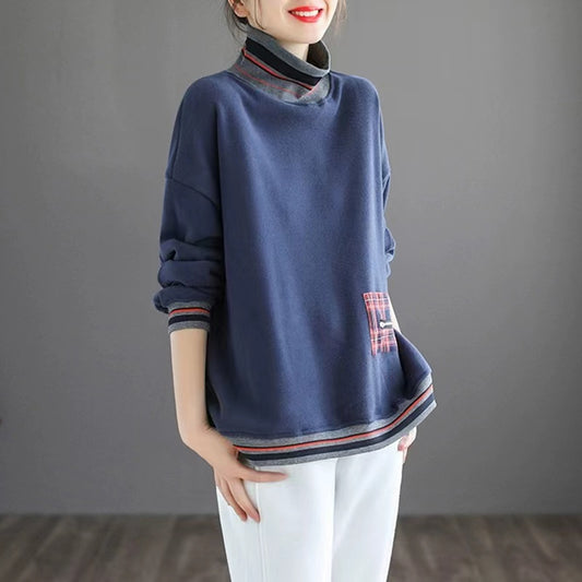 Loose High Neck Padded Long Sleeve Sweatshirt