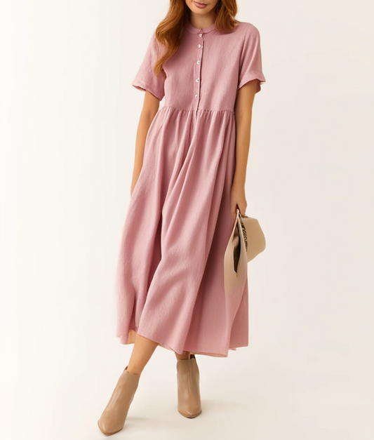 Elegant Lapel Button Down Short Sleeve Dress