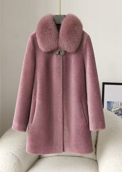 Women's Purple Hair Collar Button Coat