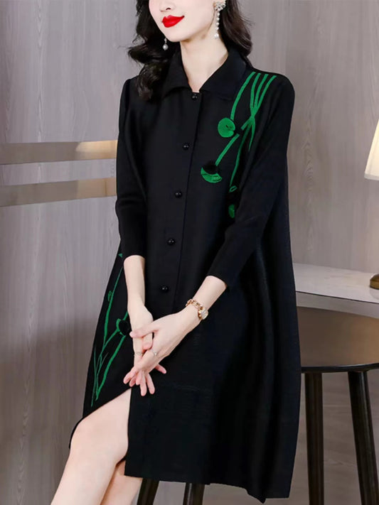 Lapel Cardigan Midi Shirt Dress