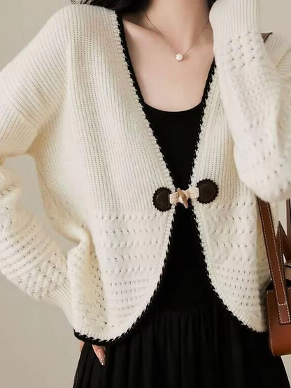 Women's V-Neck Cowl Knit Cardigan Spring