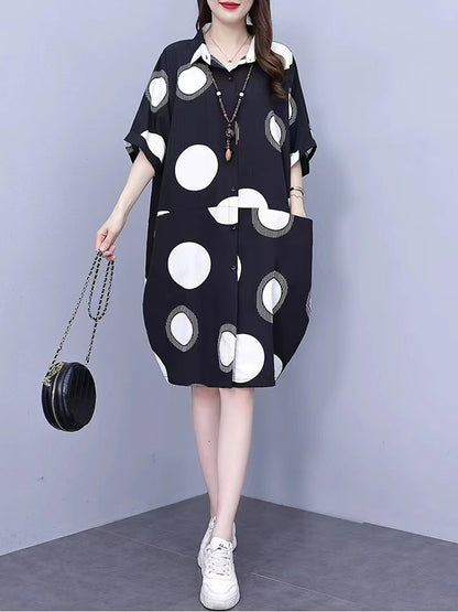 Loose Polka Dot Print Short Sleeve Shirt Dress