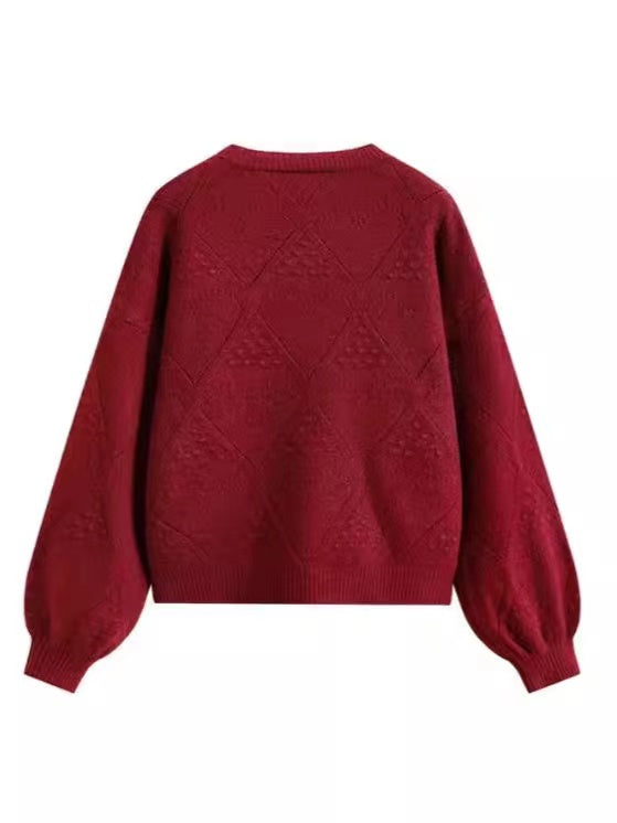 Geometric Red Pullover Sweater