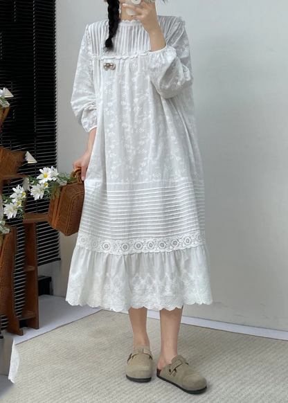 Loose Ruffle Ruffle Cotton Long Sleeve Dress