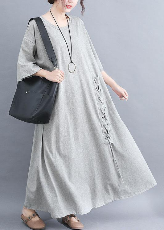 Women's Plus Size o Neck Gray Half Sleeve Dress Summer