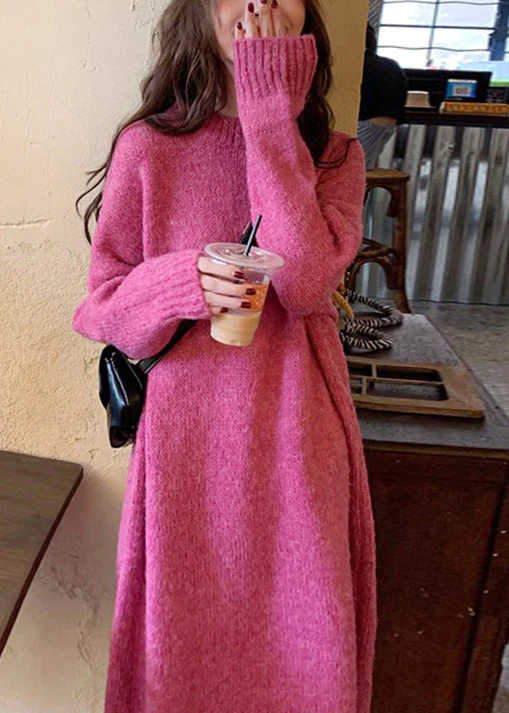 Casual O Neck Thick Cozy Loose Knit Sweater Dress